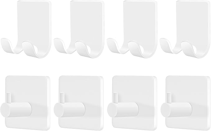 CGBE Razor Holder for Shower, 4 Packs Shaver Holder and 4 Packs Shower Hooks, Self Adhesive Damage Free Wall Hooks for Bathroom - White