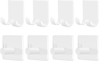CGBE Razor Holder for Shower, 4 Packs Shaver Holder and 4 Packs Shower Hooks, Self Adhesive Damage Free Wall Hooks for Bathroom - White