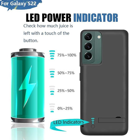Battery Case for Samsung Galaxy S22, 4800mAh Rechargeable Extended Battery Charging Charger Case, Add 100% Extra Juice, Not Compatible with S22+ or S22 Ultra (6.1 inch) Black