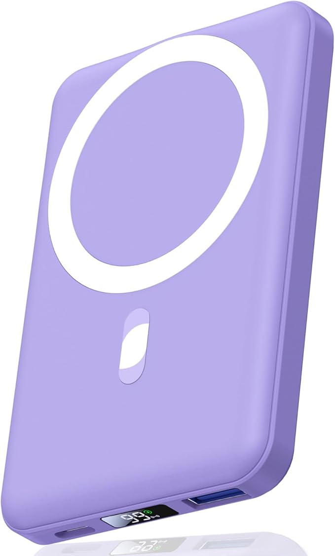 AOGUERBE for Magsafe Portable Charger, 10000mAh Magnetic Power Bank PD 22.5W Fast Charging Wireless Battery Pack with LED Display for iPhone 17/16/15/14/13/12 Series-Purple