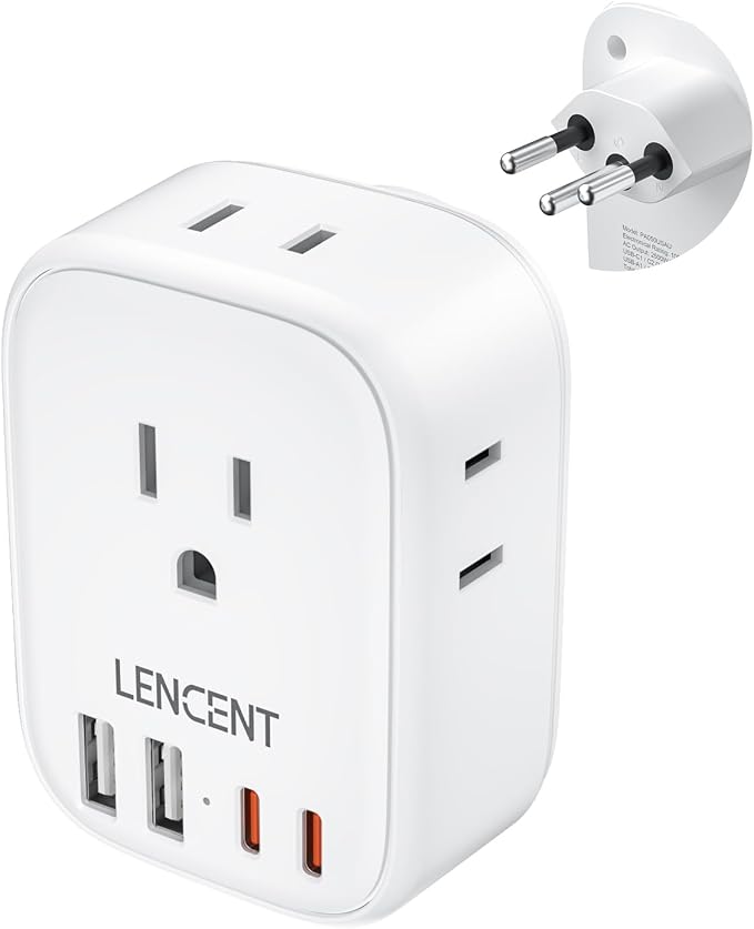 LENCENT Switzerland Travel Plug Adapter, Swiss Power Adaptor with 4 Outlets | 4 USB Ports (2 USB C), Type J Plug Converter for US to Switzerland, Liechtenstein, Rwanda, Safe Grounded