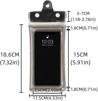 Floating Waterproof Phone Case Full View Swimming Bag Transparent Dry Cover for Underwater Snow Rainforest Use(Black)