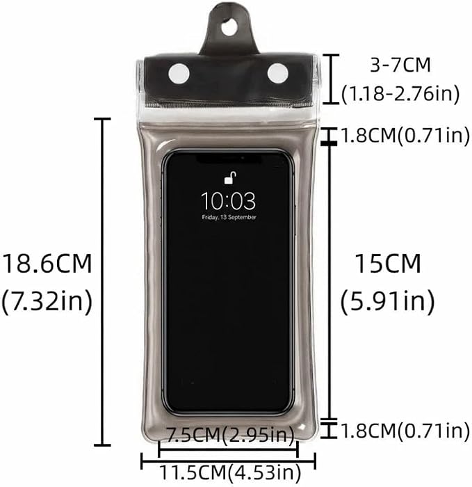 Floating Waterproof Phone Case Full View Swimming Bag Transparent Dry Cover for Underwater Snow Rainforest Use(Dark Blue)