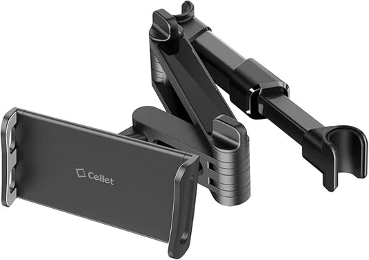 Cellet Upgraded Car Headrest Phone Holder – 360° Rotating Back Seat Mount for Smartphones & Tablets, Universal Hands-Free Cradle for Travel Entertainment