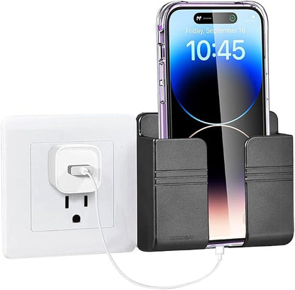 Wall Phone Holder, Adhesive Phone Wall Mount with Cable Hole, Bathroom Bedside Kitchen RV Phone Holder Compatible with iPhone, Android Phones and Remote Controls (Gray)