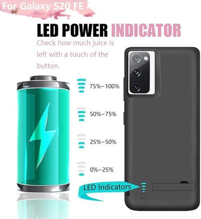 Battery Case for Samsung Galaxy S20 FE 5G, 5000mAh Rechargeable Extended Battery Charging Charger Case, Add 100% Extra Juice, Not Compatible with Galaxy S20 (6.5 inch) Black