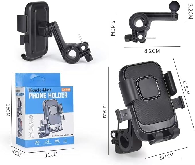 Cell Phone Stand Flexible Mobile Clip Mount Quickly Lock Bike Phone Holder Bicycle Motorcycle (Handlebar Black)