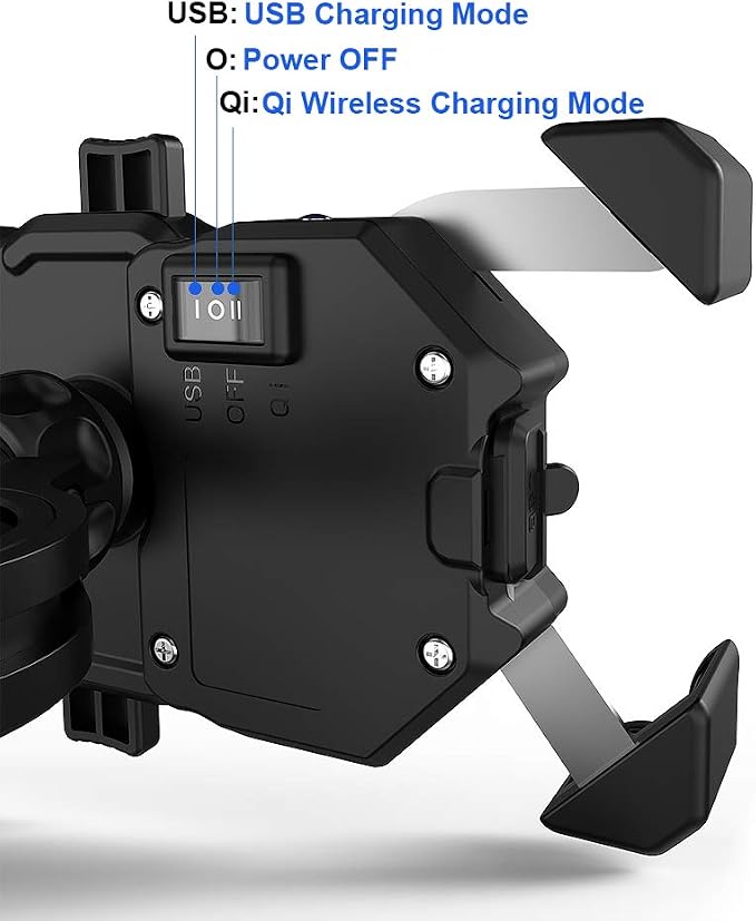 iMESTOU Motorcycle Wireless 15W Qi/USB Quick Charger 3.0 Phone Holder 2 in 1 Mount on 22-32mm Handlebar or Rear-View Mirror Fast Charging for 3.5-6.8 inch Cellphones