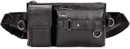KPYWZER Vintage Leather Waist Bag Fanny Pack for Men&Women Hip Bum Bag with Adjustable Strap for Outdoors Workout Traveling Casual Running Hiking Cycling Black
