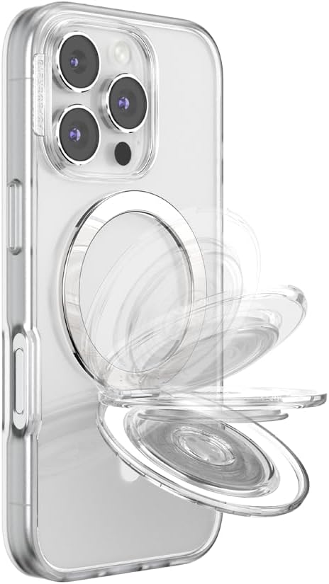PopSockets Kick-Out Grip for MagSafe, Phone Grip with Built-in Phone Stand, Adjustable Kickstand for Portrait or Landscape, Strong Magnetic Hold, Wireless Charging Compatible - Clear