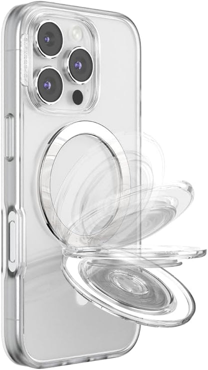 PopSockets Kick-Out Grip for MagSafe, Phone Grip with Built-in Phone Stand, Adjustable Kickstand for Portrait or Landscape, Strong Magnetic Hold, Wireless Charging Compatible - Clear