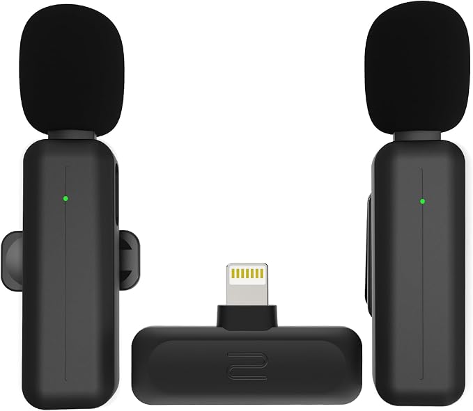 2-Pack Wireless Mini Lavalier Lapel Microphone for iPhone,iPad(Lightning) - 65ft Cordless Clip on Dual Mics with Noise Reduction 6H Working Time for Video Recording Vlogging, YouTube, Interview