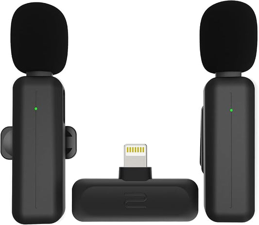 2-Pack Wireless Mini Lavalier Lapel Microphone for iPhone,iPad(Lightning) - 65ft Cordless Clip on Dual Mics with Noise Reduction 6H Working Time for Video Recording Vlogging, YouTube, Interview