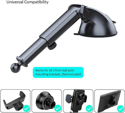 Kamon Suction Cup Replacement for Car Phone Mount –17mm Ball Joint Extendable Arm (4.5–6.5 in), Dashboard & Windshield Fix, Compatible with Magnetic & Clamp Holders (M16)