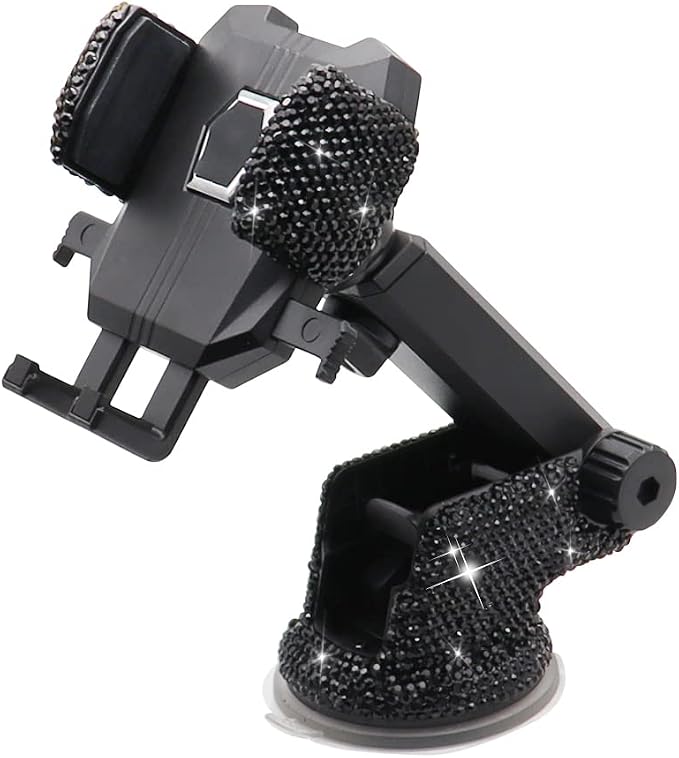 LYCARESUN Bling Car Phone Mount Holder,Shiny Crystal Rhinestone Phone Stand for Women and Girls, Car Accessories for Windshield Dashboard,Compatible with Most Cellphones (Black)