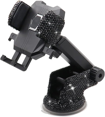 LYCARESUN Bling Car Phone Mount Holder,Shiny Crystal Rhinestone Phone Stand for Women and Girls, Car Accessories for Windshield Dashboard,Compatible with Most Cellphones (Black)