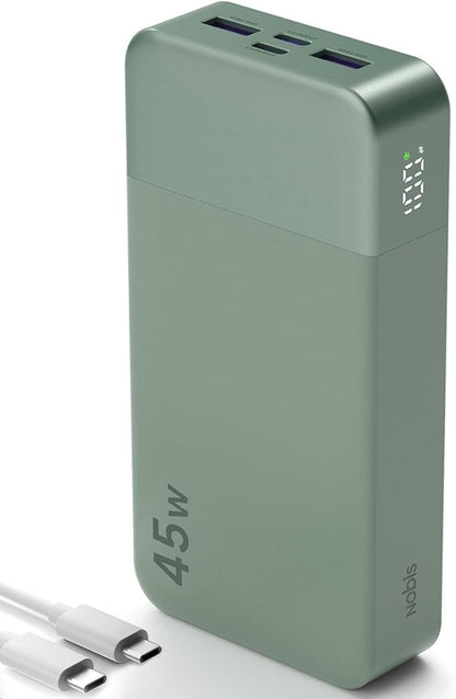 NOBIS 45W 20000mAh Portable Charger Power Bank Fast Charging | Battery Pack with 2 USB-C (in/Out) & 2 USB-A, Digital Display & Small Current Mode, Battery Bank for Phone 17 S25 Tablet