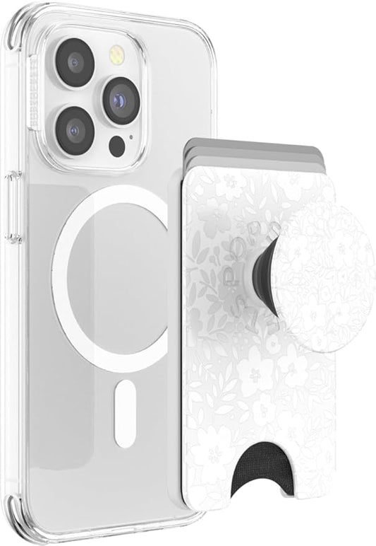 PopSockets Phone Wallet for MagSafe, Phone Card Holder with Grip, White - Blanc Fresh