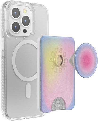 PopSockets Phone Wallet with Expanding Grip and Adapter Ring for MagSafe®, Phone Card Holder, Wireless Charging Compatible, Wallet Compatible with MagSafe - Aura