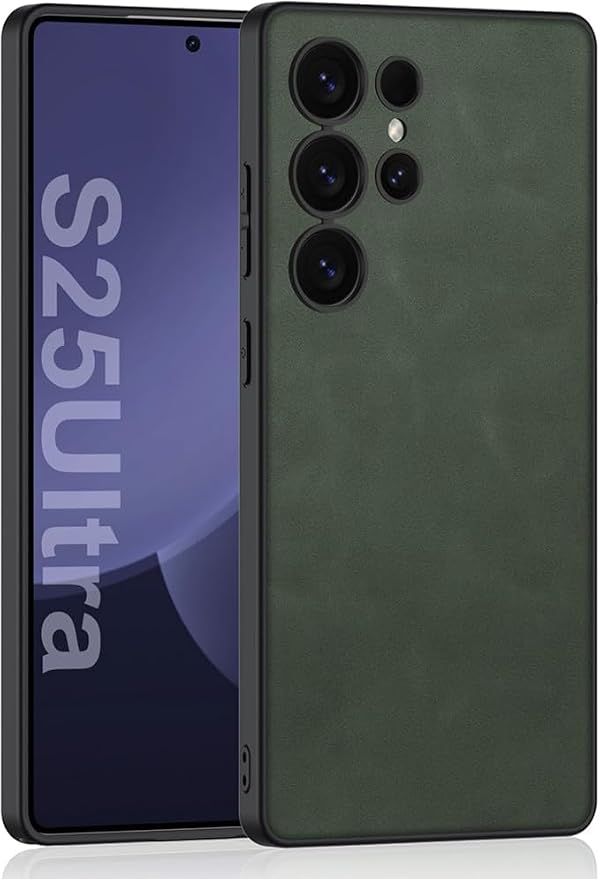 Leather Case for Samsung Galaxy S25 Ultra/S25 Plus/S25, Full Lens Protection Slim Thin Business Cover Minimalist Shell (Green,Samsung Galaxy S25 Ultra)