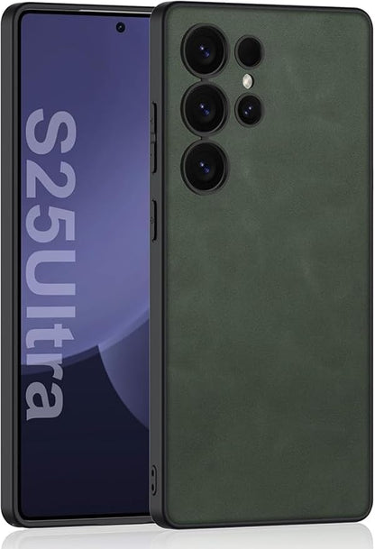 Leather Case for Samsung Galaxy S25 Ultra/S25 Plus/S25, Full Lens Protection Slim Thin Business Cover Minimalist Shell (Green,Samsung Galaxy S25)