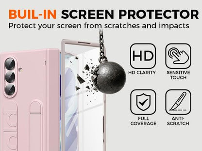 NINKI Screen Protector for Samsung Galaxy Z Fold 8 Ultra Phone Case with Hand Strap,Cute Kickstand for Samsung Z Fold 8 Ultra Finger Holder Cover,Hinge Protective Galaxy Fold 8 Ultra Case Womens Pink