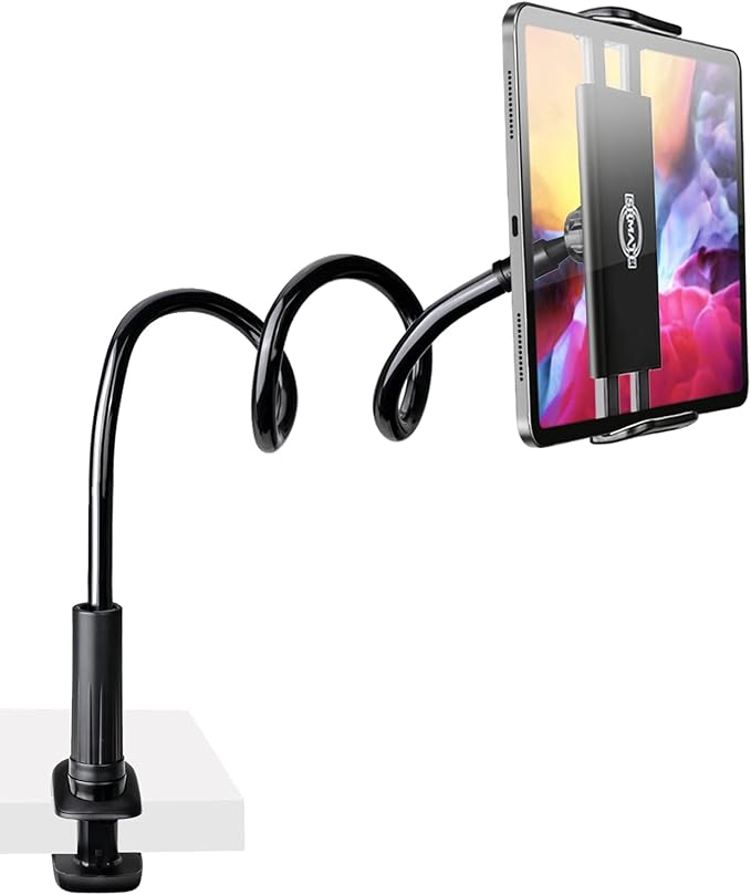 Gooseneck Tablet Holder Stand, Kindle Holder for Bed 33in Flexible Long Arm Clamp Clip Mount for iPad, iPhone, Switch, Galaxy Tabs, Kindle Fire, Phone 4.7''-11'' Tablet Devices