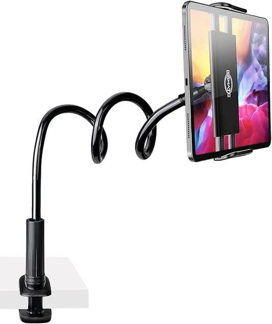 Gooseneck Tablet Holder Stand, Kindle Holder for Bed 33in Flexible Long Arm Clamp Clip Mount for iPad, iPhone, Switch, Galaxy Tabs, Kindle Fire, Phone 4.7''-11'' Tablet Devices