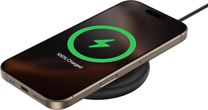 Belkin Magnetic Wireless Charging Pad 15W - MagSafe-Compatible Qi2-Certified Wireless Charger for iPhone 16 Series, Samsung Galaxy S25, AirPods, & More w/Non-Slip Base, Power Supply Included - Black