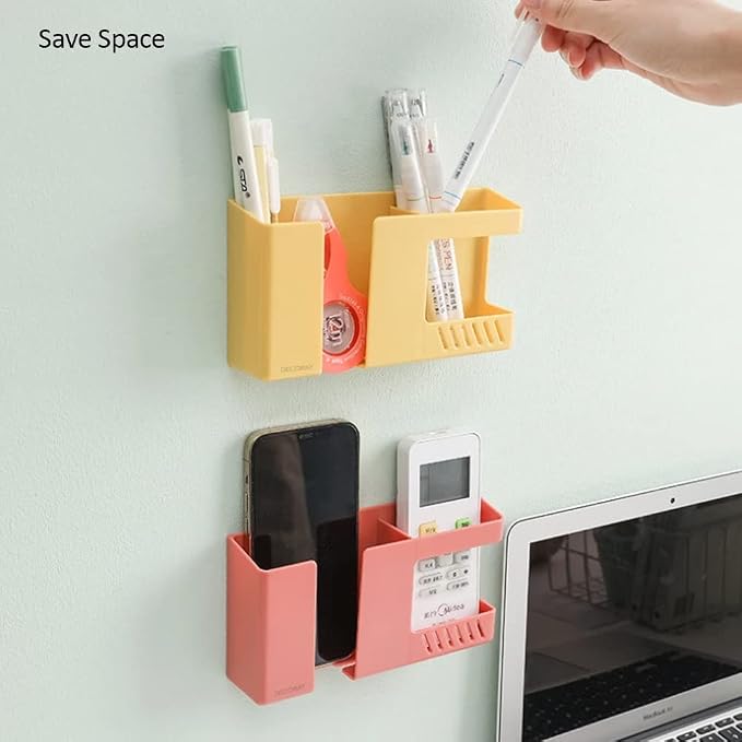 Strong Adhesive Wall Mount Phone Holder D3 Punch-Free Bedside Phone Shelf with Charging Port, Sticky Remote Control Storage Box, Bathroom & Kitchen Wall Organizer (Blue)