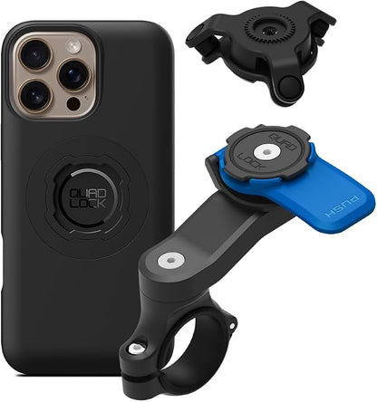 Quad Lock Motorcycle Handlebar Mount Kit with Vibration Dampener and MAG Phone Case for iPhone 16 Pro Max