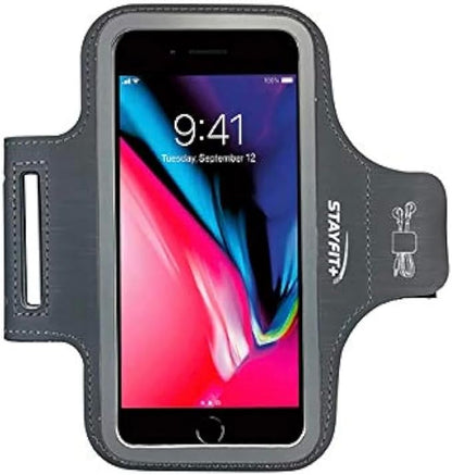 Stayfit Active Cell Phone Fashion Armband for iPhone 8, 7, 7S, 6, 6S, SE, 5 and Samsung Galaxy S9, S8, S7, S6 Phones (Charcoal/Grey, Regular)