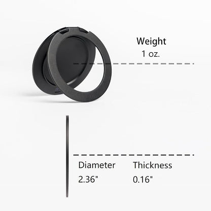 Ganinno R Stand Magnetic Ring Holder for iPhone 12 13 14 15 16 Pro max Series, Ultra-Thin Aluminum Compatible with MagSafe Cases, Removable Grip Base for PopSocket Stand (Matte Black)