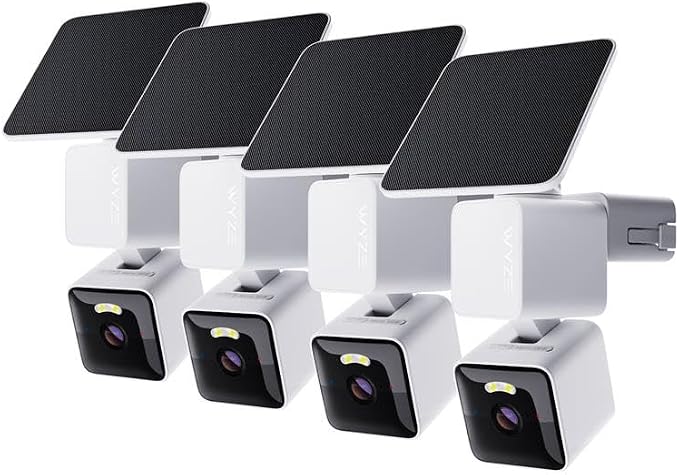 WYZE Solar Cam Pan 4 Pack(Flagship Model), Security Cameras Wireless Outdoor, 2K 360° Pan-Tilt Battery Powered 2.4GHz Wi-Fi Cameras for Home Security, AI Motion Detection, Color Night Vision