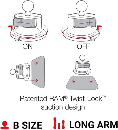 RAM MOUNTS X-Grip Large Windshield Phone Mount – Twist-Lock Suction Cup with Long Arm (RAM-B-166-C-UN10U)