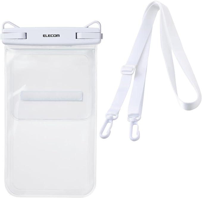 Elecom P-WPS2P05WH Smartphone Waterproof Case, Bath, Sea, Neck Hanging, Underwater Operation, IPX8, Face Authentication, Can Be Operated While Inserted, 2 Pockets, Lock Lever Type, Smartphone Under
