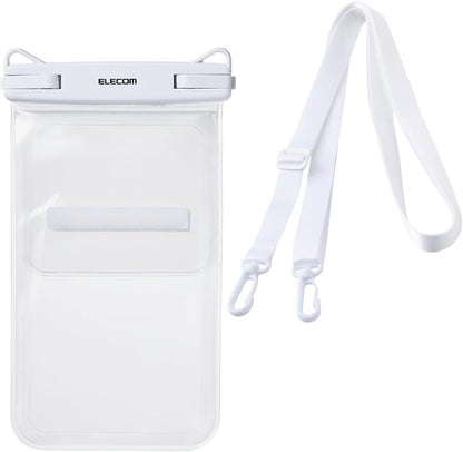Elecom P-WPS2P05WH Smartphone Waterproof Case, Bath, Sea, Neck Hanging, Underwater Operation, IPX8, Face Authentication, Can Be Operated While Inserted, 2 Pockets, Lock Lever Type, Smartphone Under