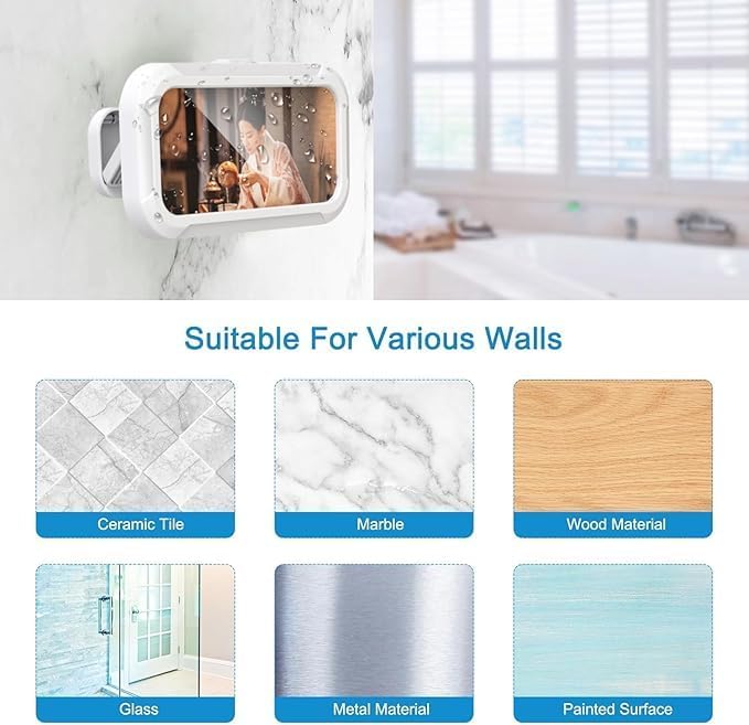 Shower Phone Holder Waterproof Case with 360° Rotation,Angle Adjustable Punch-Free High-Sensitivity Touch Screen for Shower Wall Mirror Kitchen for 4''-7'' Universal Smartphone