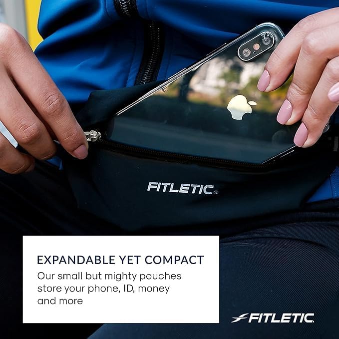 Fitletic Active Lifestyle Fanny Pack & Mini Sports Running Belt For Men & Women – Lightweight, Low Profile- Ultra-Soft Expandable Lycra Pouch - Fits All Phones – Inner Pocket