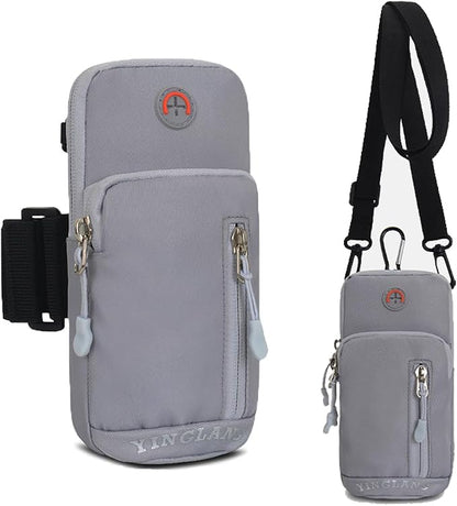 Sport Running Armband Cell Phone Holder Crossbody Purse Bag Belt Pouch Arm Bag for Samsung Galaxy A15 A25 A35 A55 A04e A03s A13 iPhone 15 14 13 Pro Max Moto G Stylus 5G 2024 Google Pixel 8a 9 (Gray)