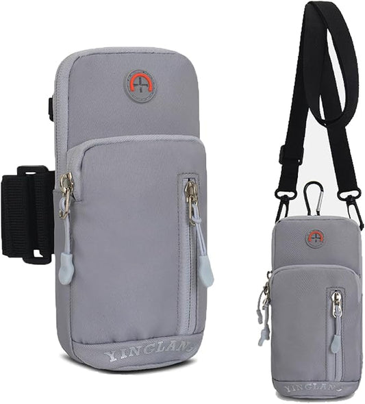 Sport Running Armband Wristband Cell Phone Holder Pouch Case Crossbody Purse Arm Bag for iPhone 13 12 Pro Max Samsung Galaxy S21 FE S20 S22 Ultra Note 10+ Plus A03S A12 Google Pixel 6 (Grey)