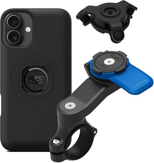 Quad Lock Motorcycle Handlebar Mount Kit with Vibration Dampener and MAG Phone Case for iPhone 16 Plus