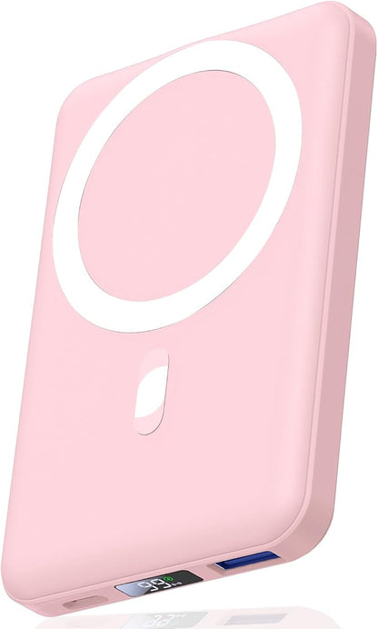 AOGUERBE for Magsafe Portable Charger, 10000mAh Magnetic Power Bank PD 22.5W Fast Charging Wireless Battery Pack with LED Display for iPhone 17/16/15/14/13/12 Series-Pink