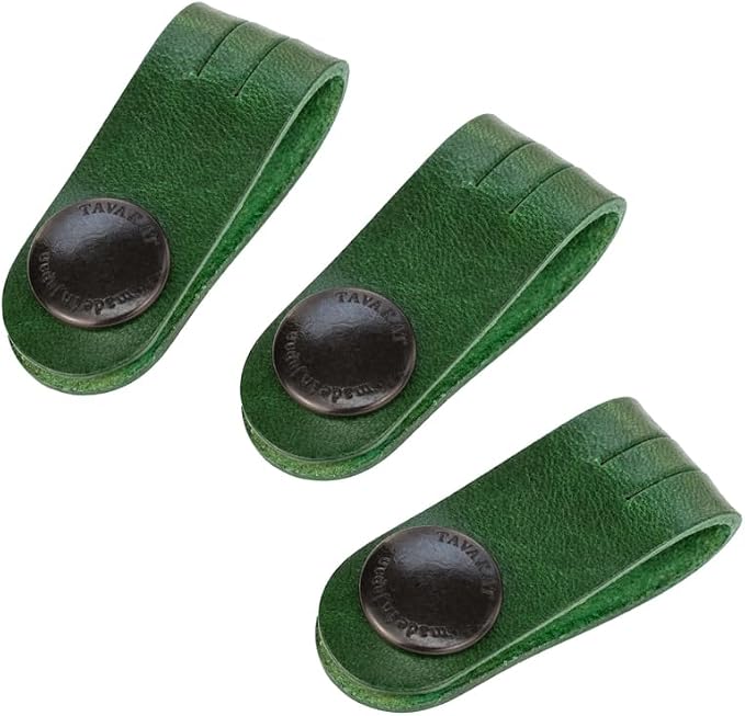 TAVARAT Cord Organizer, Cable Organizer, Charger Organizer, Made in Japan, Genuine Leather, Cable Straps, Cable Management, Cable Holder Tps-059 (Long Size, Green, Set of 3, Pack of 3)