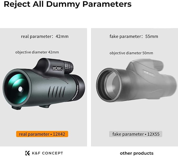 K&F Concept HD 12X42 Monocular Telescope for Smartphone, High Power Monoculars for Adults, BAK4 Prism IP68 Waterproof Compact Monocular Scope for Bird Watching Hunting with Hand Strap
