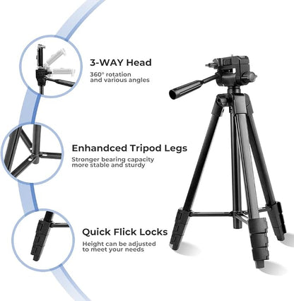 UBeesize 54'' Camera Tripod, Phone Tripods for iPhone with Bag, Travel Tripode Stand with Remote Compatible with iPhone 17/1615/14/13/12/11, Android Phones, Cameras, DSLR and Gopro