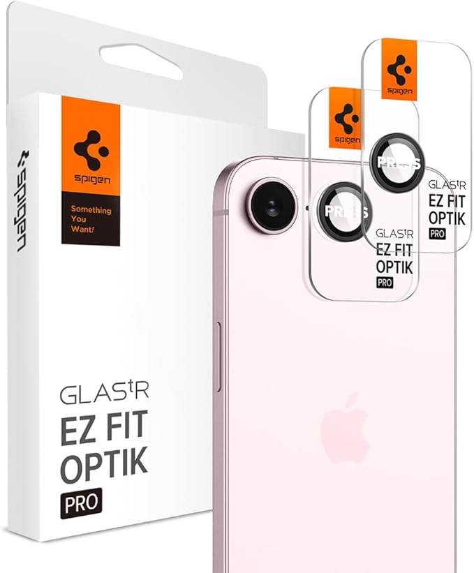Spigen Camera Lens Screen Protector [GlasTR Optik Pro] designed for iPhone 17e, iPhone 16e - Black [2 Pack]