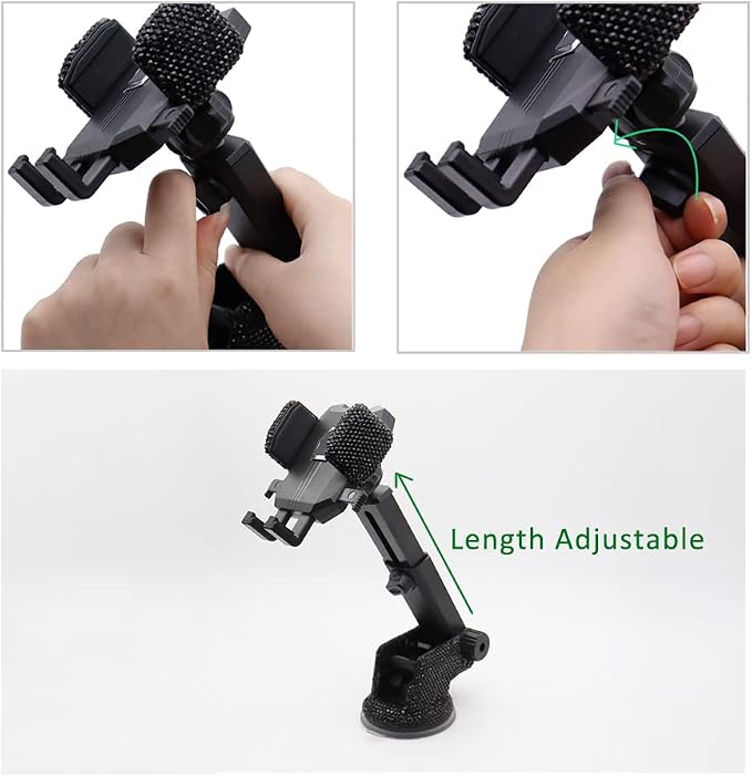 LYCARESUN Bling Car Phone Mount Holder,Shiny Crystal Rhinestone Phone Stand for Women and Girls, Car Accessories for Windshield Dashboard,Compatible with Most Cellphones (Black)