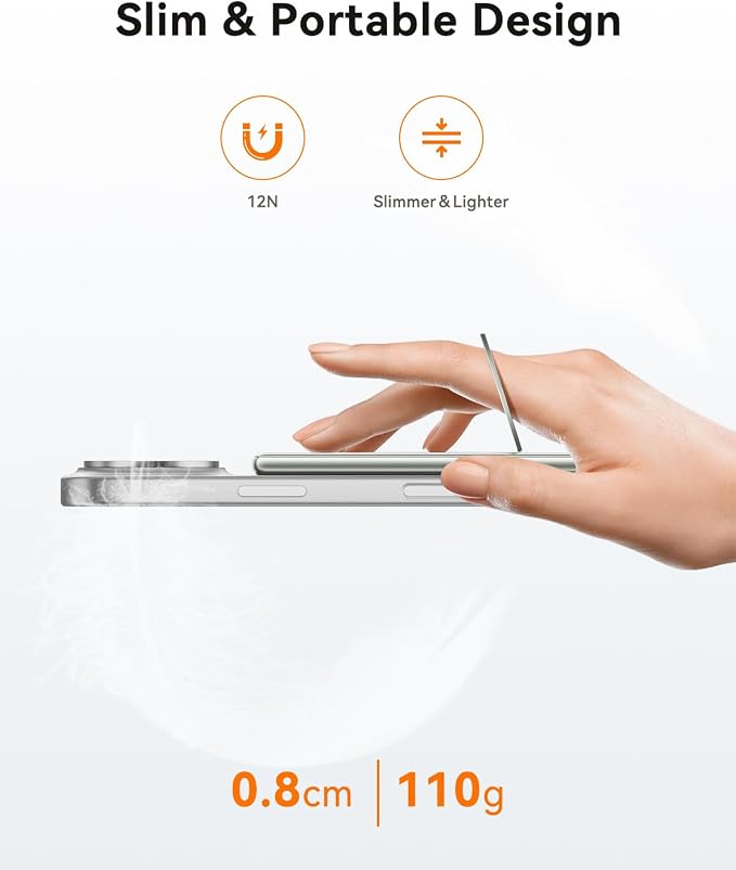 Kuulaa 5000mAh Magnetic Power Bank for iPhone 0.41in Slim Magsafe Battery Pack Wireless Portable Charger with Rotable Stand 20W PD USB C Output for iPhone 17/16/15/14/13/12 Series (Titanium)