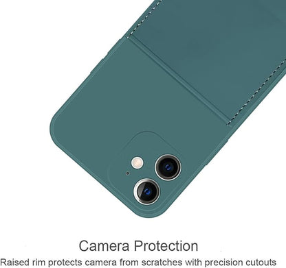 Ultra Slim Liquid Silicon Gel Case Compatible for iPhone 12 mini 5.4 inch 2020 with Card Holder Sleeves Slot Anti-Scratch Shockproof Wallet Cover with Screen Protector (Pine Green)